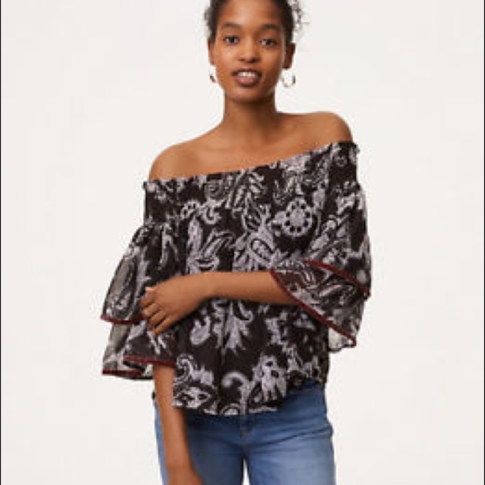 SOLD*** Velvet Trim Off the Shoulder Top - Picture 3 of 3